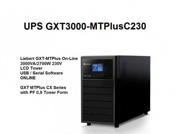 VERTIV - UPS GXT3000-MTPlusC230 Liebert GXT-MTPLUS On-Line 3000VA/2700W 230V LCD Tower ; USB / Serial software