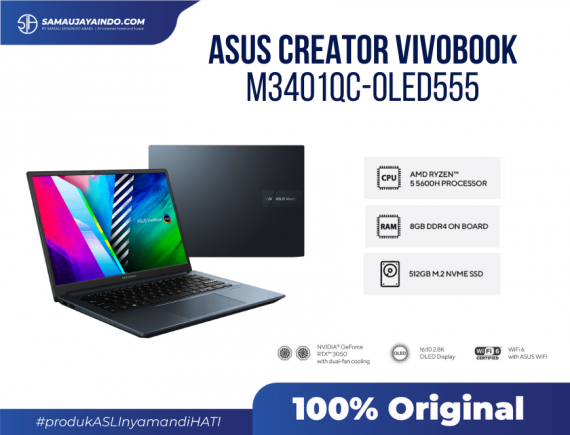ASUS Creator VivoBook M3401QC-OLED555 - PRO SERIES AMD Ryzen R5-5600H / NVDIA GeForce RTX 3050 with 4GB DDR6 VRAM / 512G PCIE / 8GB DDR4 / QUIET BLUE / 14
