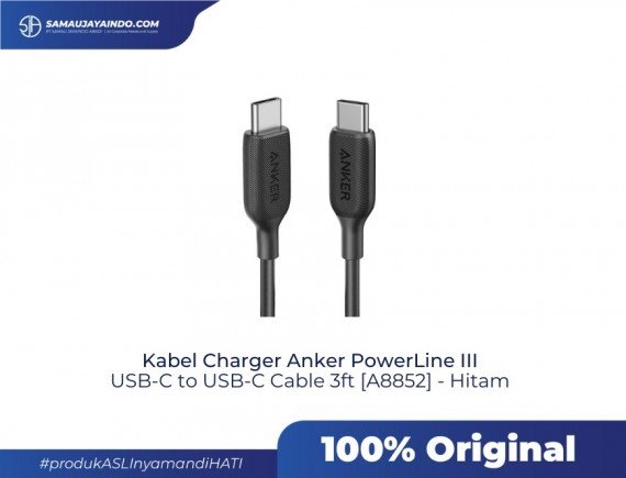 ANKER - Kabel Charger Anker PowerLine III USB-C to USB-C Cable 3ft - A8852