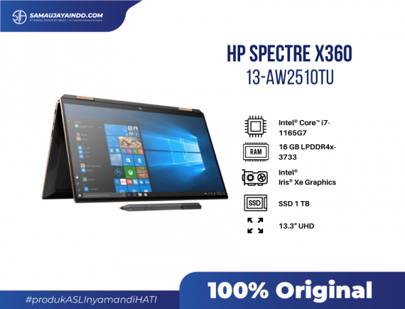 HP Spectre X360 13-AW2510TU, Intel Core i7-1165G7, Intel Integrated SoC, 16GB LPDDR4x-3733 MHz RAM (onboard), Intel Iris XE Graphics, 13.3