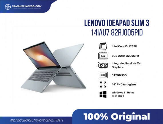 Lenovo IdeaPad Slim 3 14IAU7 82RJ005PID (Misty Blue) - i5-1235U / 8GB RAM / 512GB SSD