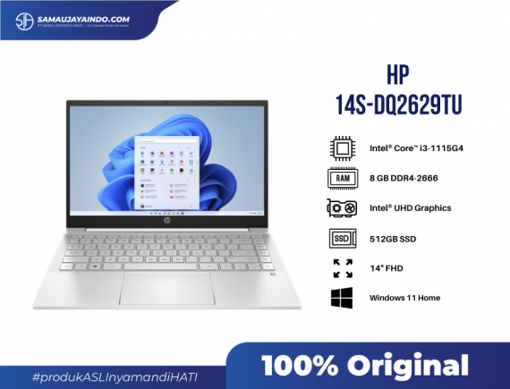 HP 14s-DQ2629TU, Intel Core i3-1115G4 (up to 4.1 GHz with Intel® Turbo Boost Technology, 6 MB L3 cache, 2 cores, 4 threads), Intel Integrated SoC, 8GB DDR4-2666 MHz RAM (1x8GB), 512GB PCIe NVMe M.2 SSD, 14