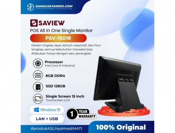 SAVIEW Mesin Kasir POS All in One PSV-1501R POS AlO Single Touch 8/128GB Win 10 Intel i5 Industril 15 Inch