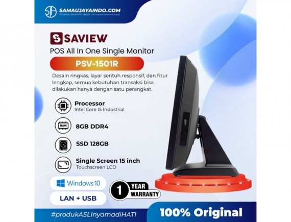 SAVIEW Mesin Kasir POS All in One PSV-1501R POS AlO Single Touch 8/128GB Win 10 Intel i5 Industril 15 Inch