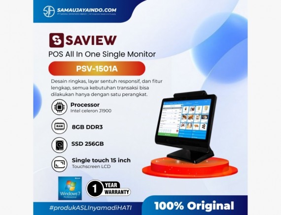 SAVIEW Mesin Kasir POS All in One PSV-1501A POS AlO Single Touch 8/256GB Win 7 Intel J1900 15 Inch