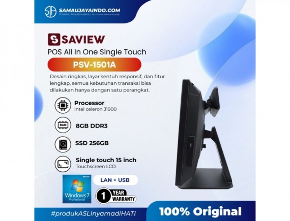 SAVIEW Mesin Kasir POS All in One PSV-1501A POS AlO Single Touch 8/256GB Win 7 Intel J1900 15 Inch