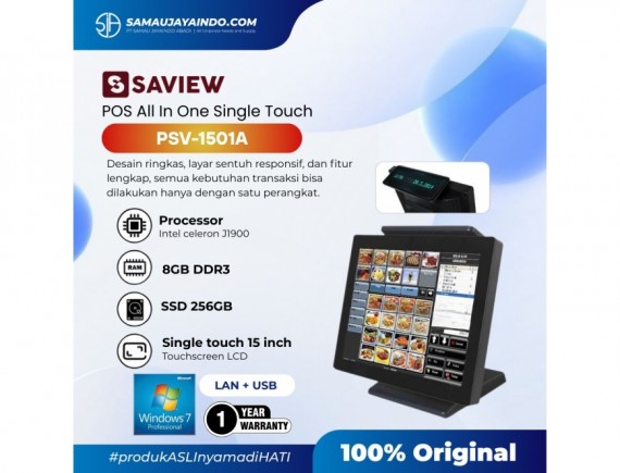 SAVIEW Mesin Kasir POS All in One PSV-1501A POS AlO Single Touch 8/256GB Win 7 Intel J1900 15 Inch